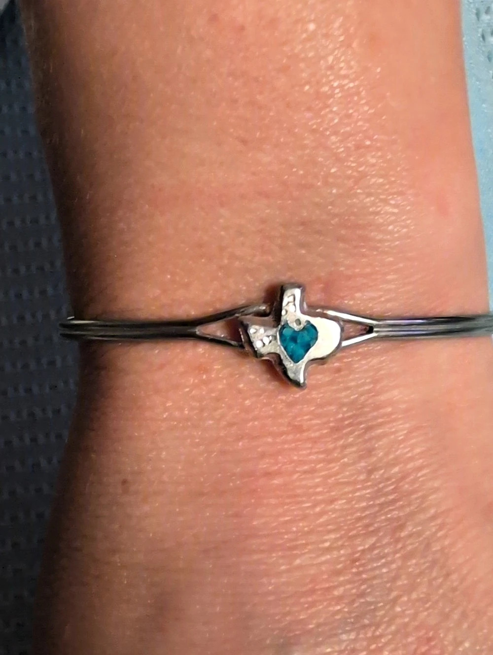 Silver-Tone Texas Shaped Turquoise Accent Bracelet